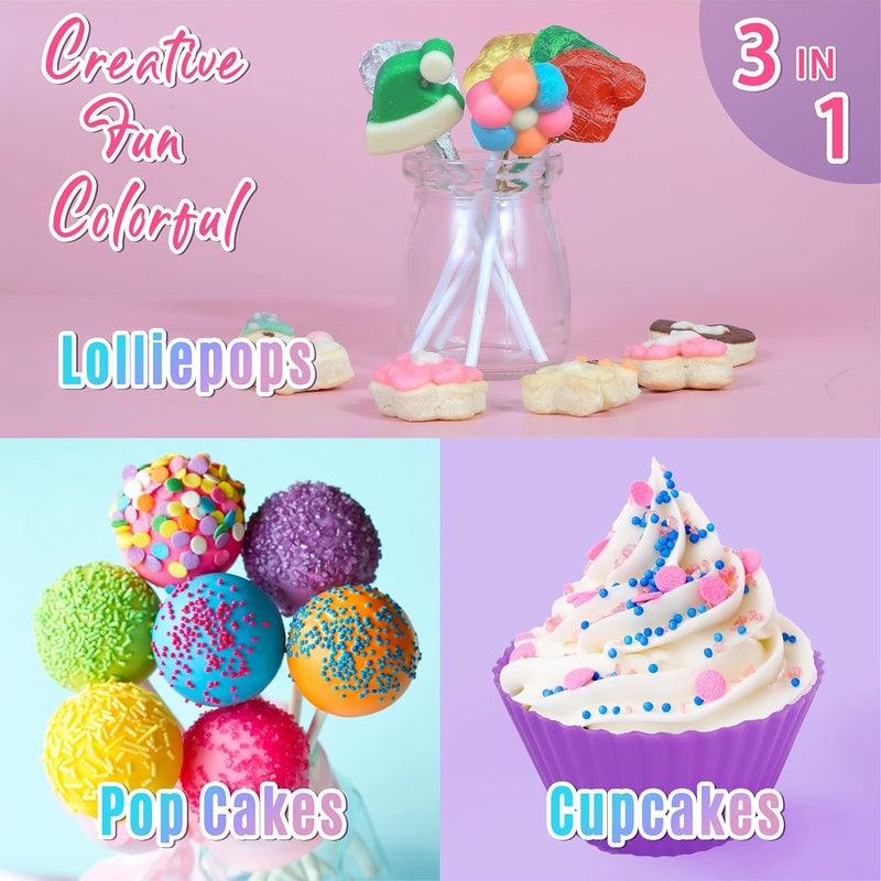 Carrollar Cake Pop Kit,Kids Baking Sets for Kids,Lollipop Making Kit for Girls,Chocolate and Cupcake Making Includes Silicone Cake Pop Mold for Christmas and Halloween,Carolar - Image 2